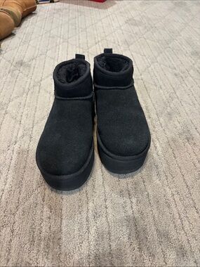 UGG Black Suede Platform Ankle Slip-Ons